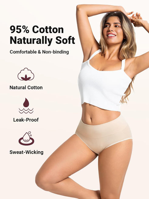 Quick Dry Incontinence Underwear for Women - Stretch Hi-Waist Cotton Panties