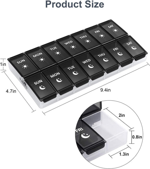 XL Weekly Pill Organizer, Fullicon Extra Large Daily Pill Box for Twice a Day Vitamin/Fish Oil/Supplements