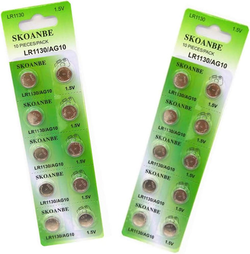 SKOANBE 10PCS LR1130 AG10 SG10 389 189 1.5V Button Coin Cell Battery