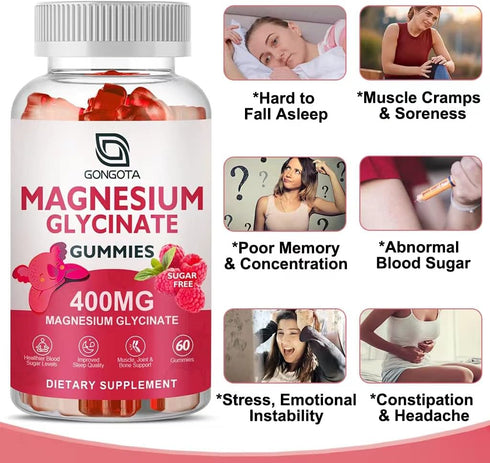 Magnesium Glycinate Gummies 400 mg with 100 mg Magnesium L-Threonate, Supports Calm, Sleep, Memory, 120 Gummies
