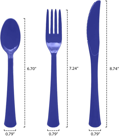 Pack 8 Setting-Count Party Essentials Extra Heavy Duty Hard Plastic Cutlery Combo and Full Size Knives/Forks/Spoons