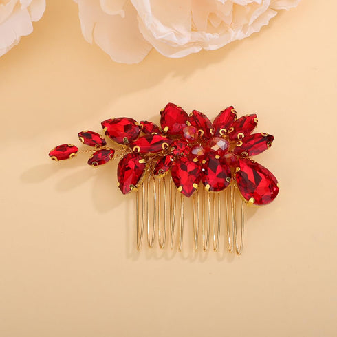 Rhinestone Wedding Hair Comb Red Crystal Bridal Hair Piece Crystal Bride Wedding Hair Comb Sparkly Red Rhinestone Headpiece Hair Accessories for Women Girls (Red)