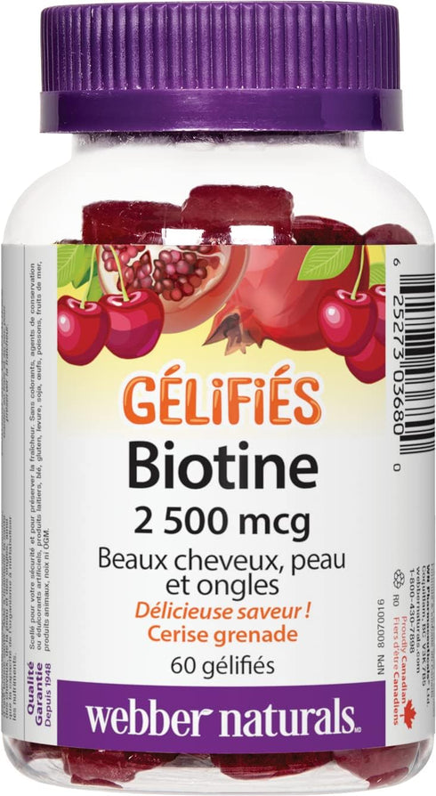 Webber Naturals Biotin Gummies, 2500 mcg, Cherry Pomegranate, 60 Gummies