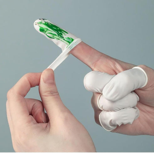 QANYEGN 300pcs Latex Finger Cots, Finger Hats Powder, Finger Condom with Non-Slip i-Static Contact Prevention, Milk