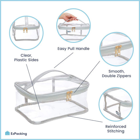 Large Clear Cosmetic Bag for Women, See-Through Makeup Pouch for Travel or Home, Transparent PVC Organizer (Blush)