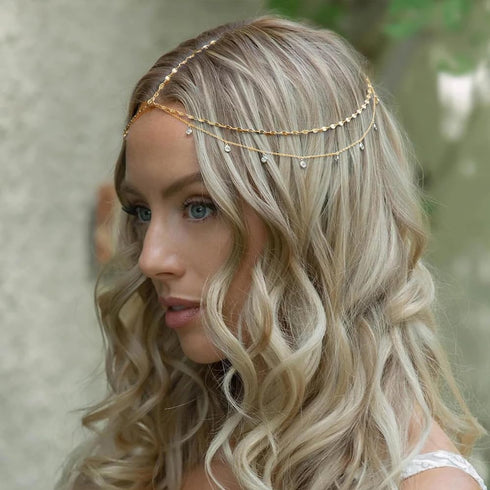 STONEFANS Silver Rhinestone Head Chain Jewelry, Bride Headpiece Wedding Hair Accessories for Women and Girls