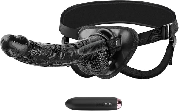 Strap-on Realistic Vibrating Dildo Wearable Harness with Bullet Vibrator, Detachable Silicone G