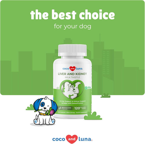 Milk Thistle for Dogs - 120 Chewable Tablets, Silymarin Liver and Kidney Support with EPA & DHA, Detox Supplement