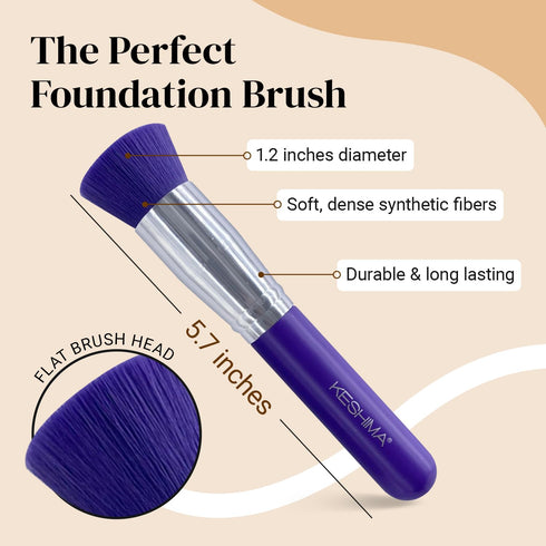 Keshima Foundation Brush Flat Top Kabuki, Premium Brush for Liquid Makeup, Cream, Powder - Neon Purple