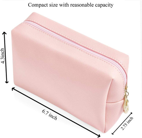 PU Leather Cosmetic Bag for Women, Minimalist Makeup Pouch for Daily Use, Portable Water-Resistant Toiletry Bag (Rose