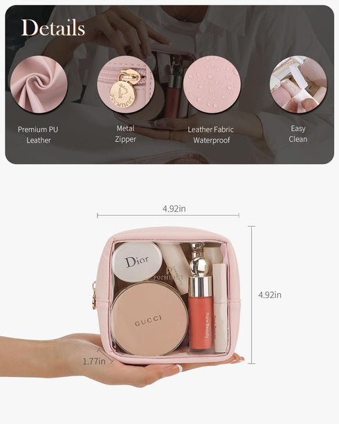 Pocmimut Mini Makeup Bag, Clear Cute Travel Makeup Pouch, Car Essentials Organizer for Women - Pink