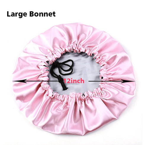 Night Sleep Satin Cap for Women Girls, Extra Large Satin Bonnet Cover, Double Side Satin Cap, Pink/Silvery Grey