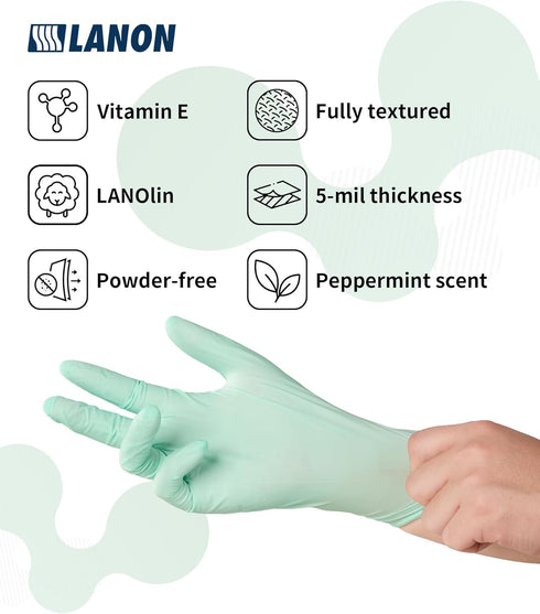 LANON 5 mil Vitamin-E Coated Latex Disposable Gloves, Food-Contact Grade, Green, Small