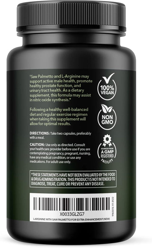 L Arginine Saw Palmetto for Men Prostate Supplement - Nitric Oxide (NO) & Prostate Support Supplement for Ultimate Male