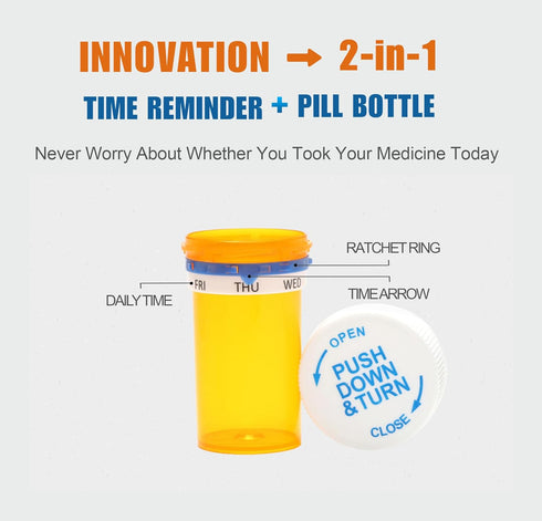 TimeVial 7 Smart Pill Bottle, Automatic Medication Reminder, Pill Organizer, Day Weekly Tracker, Daily Medicine