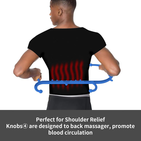 Back Shoulder Neck Massager for Pain Relief - Deep Tissue, Upgraded Trigger Point Cane Massage Tools, Blue