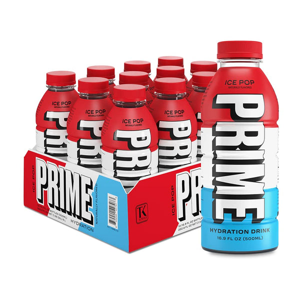 PRIME Hydration ICE POP Sports Drinks, 12 Pack - Electrolyte Enhanced with 250mg BCAAs and 2g Sugar