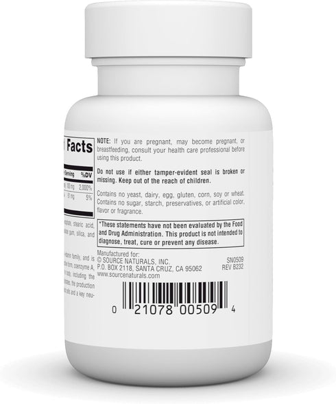 Source Naturals Pantothenic Acid 100 mg Vitamin B-5 Dietary Supplement, 100 Tablets