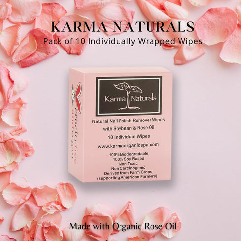 Karma Organic Natural Nail Polish Remover Wipes, 100% Soy Based, Non-Toxic, Vegan, Cruelty-Free – Pack of 10