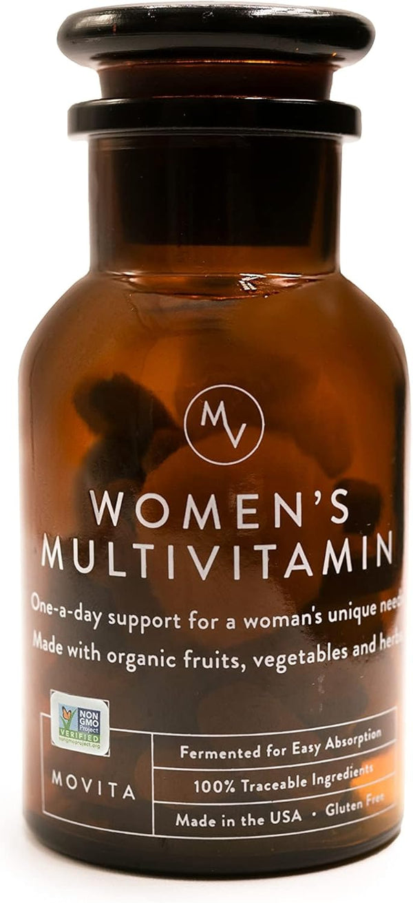 Movita Women's Daily Multivitamin - Organic, Vegan-Friendly, Gluten-Free, & Non-GMO, 30 Day Supply (Glass Bottle)