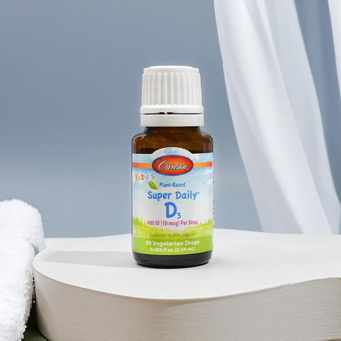 Carlson Baby's Plant-Based Super Daily D3, Vegetarian Liquid Vitamin D Drops, 400 IU per Drop, 90 Drops