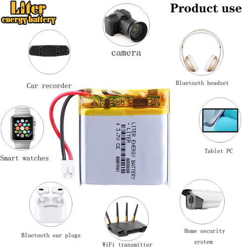 Liter Energy 3.7V Lipo Battery 600mAh Rechargeable Lithium Polymer with JST Connector (603030)