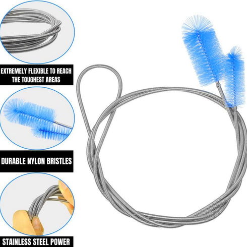 Flexible Drain Cleaner Brush (72" Long) for Clogs, Drains, Bottles, Pipes, Bathtub, Shower, Kitchen Sink