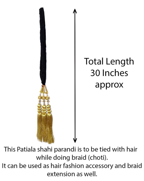 Women's Patiala Shahi Paranda/Parandi Traditional Hair Accessory, Black with Golden Color Hangings