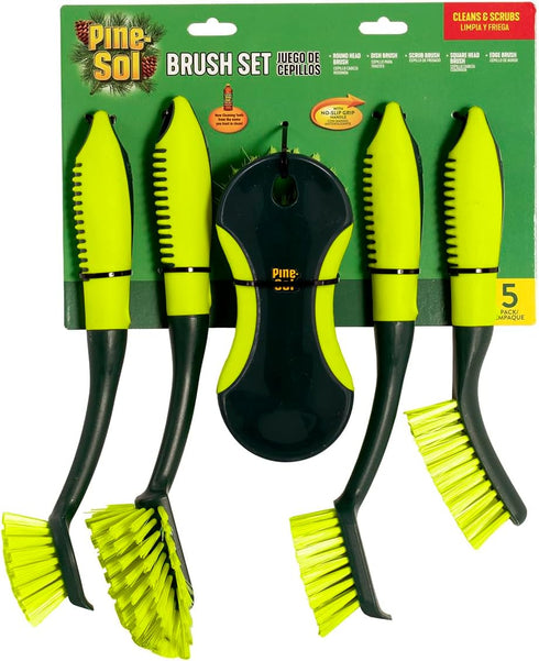 Pine-Sol Set 5 Scrub Brush - Long Handle Cleaning Brushes with Heavy Duty Bristles and Comfort Grip - Scrubbers