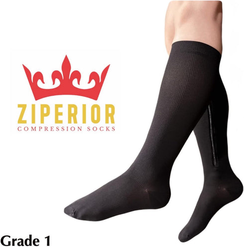 Ziperior 15-20 mmHg Closed Toe Compression Grade Calf Inside Leg Zipper Socks