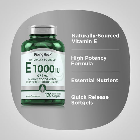 Piping Rock 1000 IU Vitamin E Softgels | 120 Count | with D-Alpha and Mixed Tocopherols | Gluten Free, Non-GMO