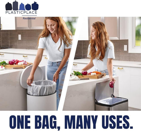 Plasticplace 13 Gallon Trash Bags, 1.2 Mil White Extra-Large Drawstring Garbage Can Liners