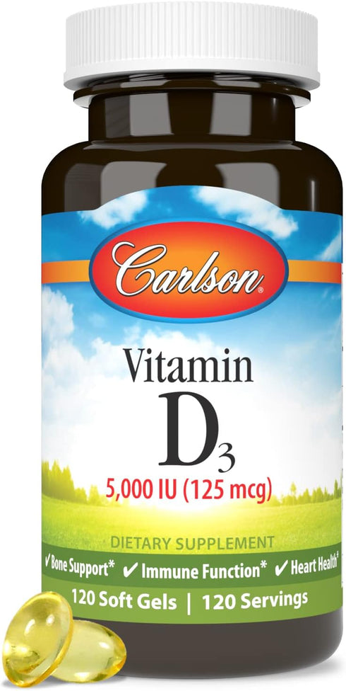 Carlson Vitamin D3 5000 IU - 120 Softgels for Bone and Muscle Health