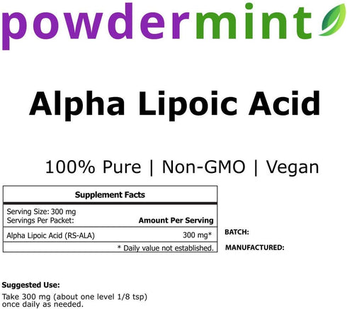 Alpha Lipoic Acid Powder (RS-ALA, Pure ALA) Antioxidant (25 Grams) - Multiple Sizes, Scoop Included