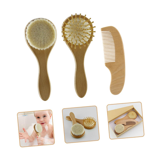 PERSELOSO Infant Soft Wooden Hair Comb for Gentle Scalp Grooming for Newborn Hair Care and Bath Time