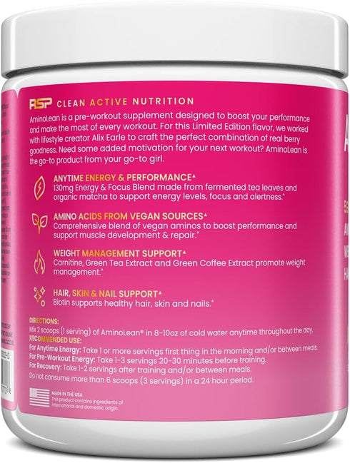 RSP NUTRITION AminoLean Pre Workout - Clean Energy with No Jitters - Vegan Friendly with Added Biotin, 30 Servings