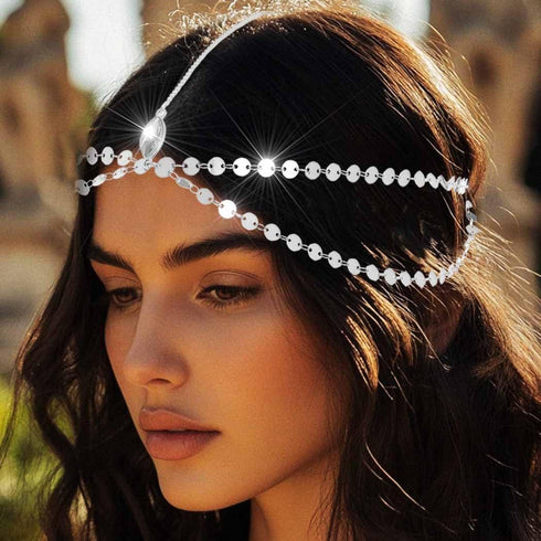 Yean Gold Sequins Head Chain, Bohemian Hair Jewelry Headpiece, Festival Headband Accessories for Women