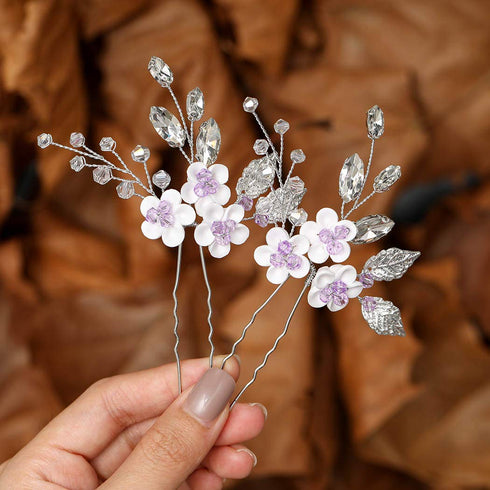 JEAIRTS Flower Wedding Hair Pins, Rhinestone Bridal Hair Pieces, Sparkly Crystal Hair Accessories for Women (Pack of 2)