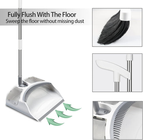 Broom with Dustpan Combo Set, 54" Long Handle Broom and Dustpan for Home, Lightweight, 180° Rotating Broom