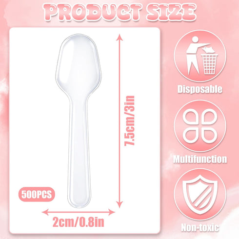 XJMWXHFC 500Pcs (3 Inch) Mini Spoons for Desserts, Clear Plastic Spoons, Disposable Clear Tasting Spoons, Small Dessert