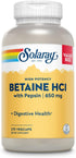 SOLARAY Betaine HCL with Pepsin - High Potency Hydrochloric Acid Formula for Healthy Digestion, 60-Day Guarantee, 275