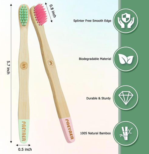 New Bamboo Kids Toothbrushes, Extra Soft Toothbrush for Kids, Natural Toothbrush Set, 6 Pack
