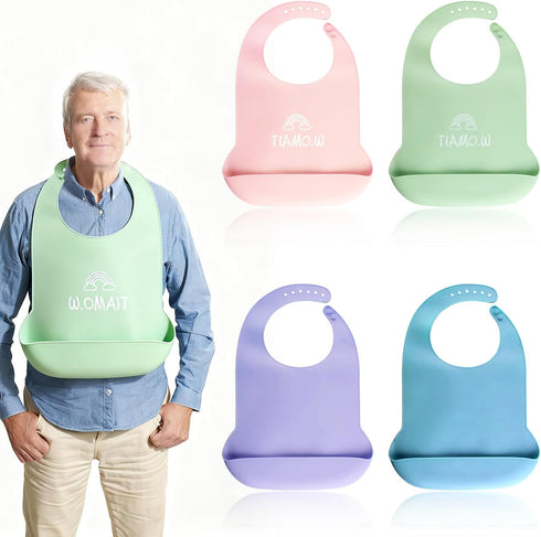 KoMvzyl 4 pieces adult bib Large silicone adult bibs with crumb catcher, adjustable