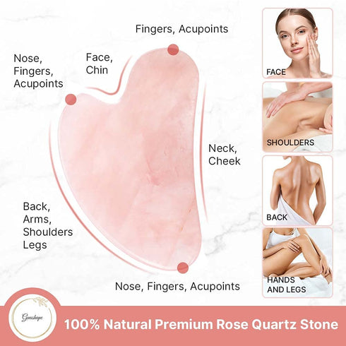 Natural Rose Quartz Gua Sha Facial Tools for Face Sculpting, Shaping, Reduce Puffiness, Massage Stone for Eyes and Body
