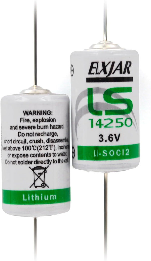 (2-Pack) 3.6V LS14250 1/2AA Lithium Thionyl Chloride Battery with Axial Terminals, Replacement for SAFT