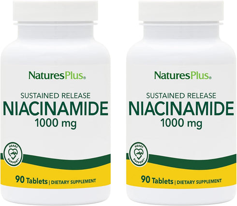Natures Plus Niacinamide 1000 mg, 90 Sustained Release Tablets, Pack of 2, Vegetarian