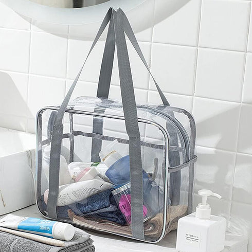SxoSyo Large Clear Makeup Bags, Transparent Travel Toiletry Bag for Women, Bathroom Organizer with Handle (Silver Grey)