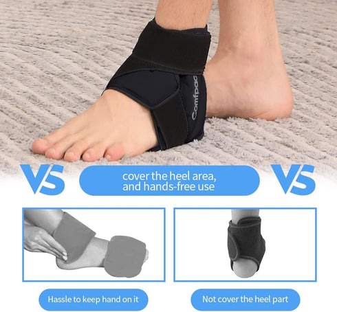 Ankle Ice Pack Wrap - Hot Cold Therapy Foot Ice Pack for Plantar Fasciitis, Achilles Tendonitis, Black