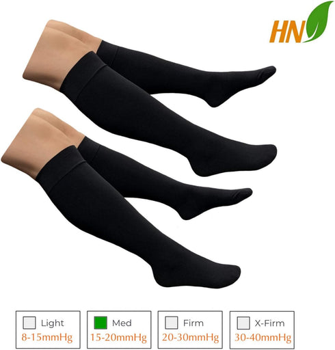 HealthyNees 15-20 mmHg 2 Closed Toe Compression Plus Size Big Wide Leg Calf Socks (Black Pairs, S/M)