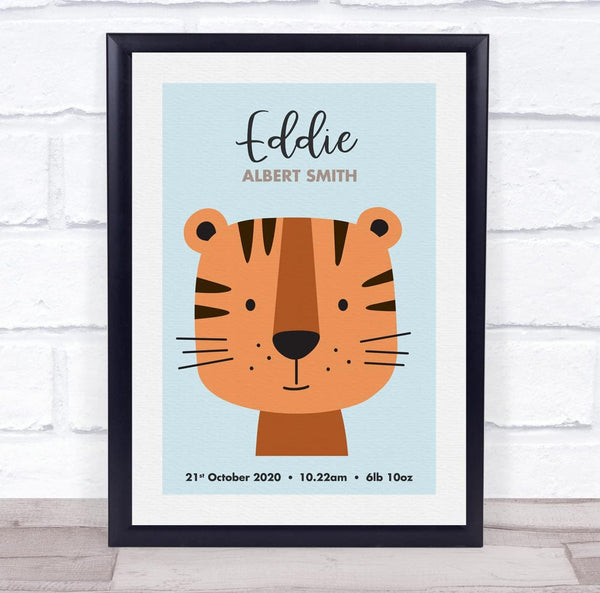 The Card Zoo Baby Birth Details Nursery Christening Tiger Face Keepsake Gift Print